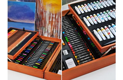 Výtvarná sada na maľovanie v drevenom puzdre – 177 kusov