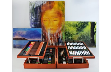 Výtvarná sada na maľovanie v drevenom puzdre – 177 kusov