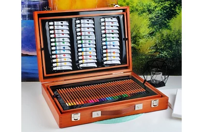 Výtvarná sada na maľovanie v drevenom puzdre – 177 kusov