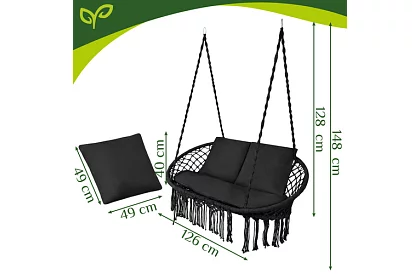Záhradná dvojmiestna čierna hojdačka Stork's Nest + vankúše