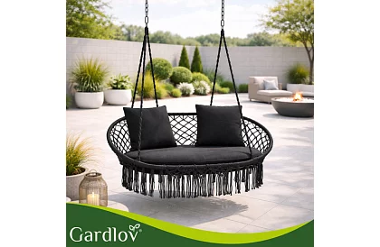 Záhradná dvojmiestna čierna hojdačka Stork's Nest + vankúše