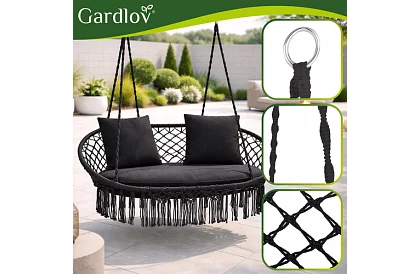 Záhradná dvojmiestna čierna hojdačka Stork's Nest + vankúše