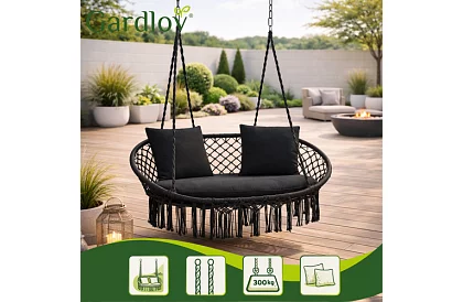 Záhradná dvojmiestna čierna hojdačka Stork's Nest + vankúše