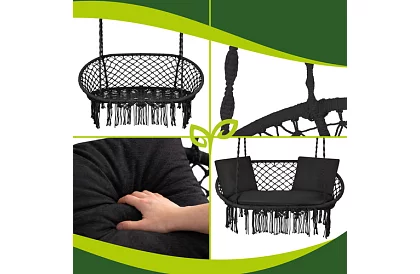 Záhradná dvojmiestna čierna hojdačka Stork's Nest + vankúše