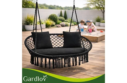 Záhradná dvojmiestna čierna hojdačka Stork's Nest + vankúše