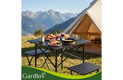 Skladací čierny záhradný stôl – stôl na balkón, terasu