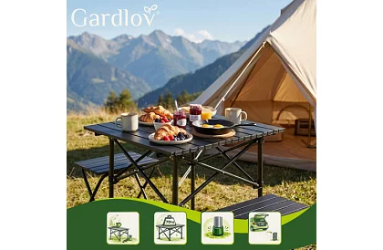 Skladací čierny záhradný stôl – stôl na balkón, terasu