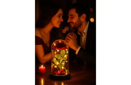 Večná ruža v skle s LED osvetlením