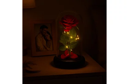 Večná ruža v skle s LED osvetlením