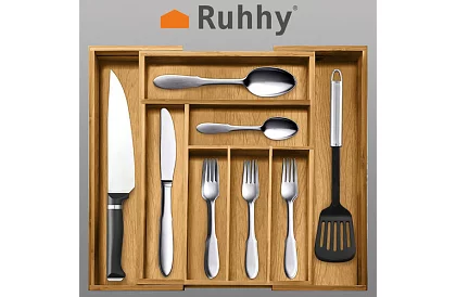 Bambusový organizér do zásuviek – nastaviteľný príborník