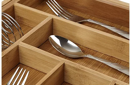 Bambusový organizér do zásuviek – nastaviteľný príborník