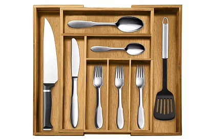 Bambusový organizér do zásuviek – nastaviteľný príborník