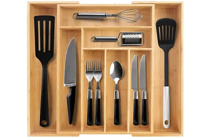 Bambusový organizér do zásuviek – nastaviteľný príborník