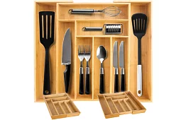 Bambusový organizér do zásuviek – nastaviteľný príborník
