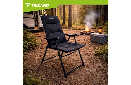 Skladacia kempingová čalúnená stolička 59x70x91 cm - čierna