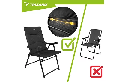 Skladacia kempingová čalúnená stolička 59x70x91 cm - čierna