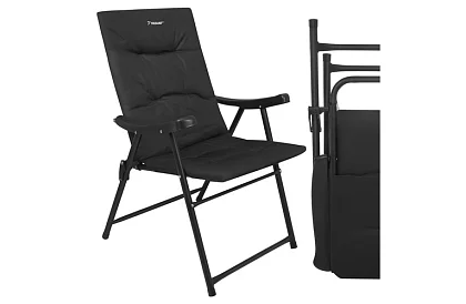 Skladacia kempingová čalúnená stolička 59x70x91 cm - čierna