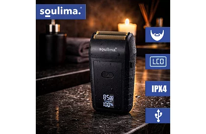 Holící strojček na fúzy s LED displejom - USB-C, 2 planžety, 2 britvy, puzdro