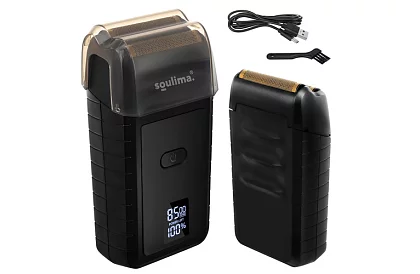 Holící strojček na fúzy s LED displejom - USB-C, 2 planžety, 2 britvy, puzdro