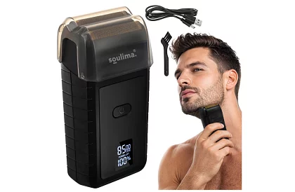 Holící strojček na fúzy s LED displejom - USB-C, 2 planžety, 2 britvy, puzdro