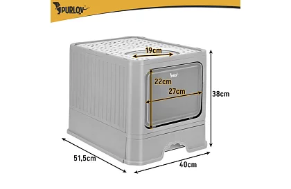 Uzavretá mačacia toaleta 50×36×38 cm so zásuvkou a lopatkou