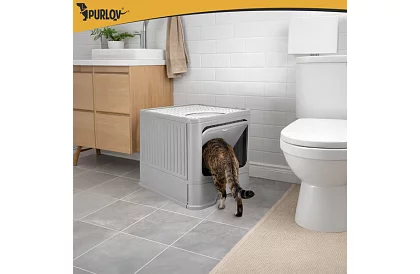 Uzavretá mačacia toaleta 50×36×38 cm so zásuvkou a lopatkou