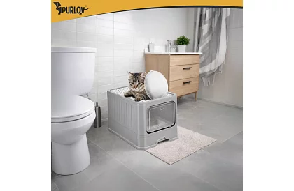 Uzavretá mačacia toaleta 50×36×38 cm so zásuvkou a lopatkou