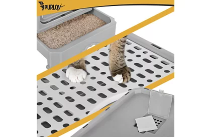 Uzavretá mačacia toaleta 50×36×38 cm so zásuvkou a lopatkou