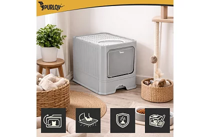 Uzavretá mačacia toaleta 50×36×38 cm so zásuvkou a lopatkou