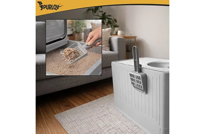 Uzavretá mačacia toaleta 50×36×38 cm so zásuvkou a lopatkou