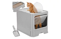 Uzavretá mačacia toaleta 50×36×38 cm so zásuvkou a lopatkou