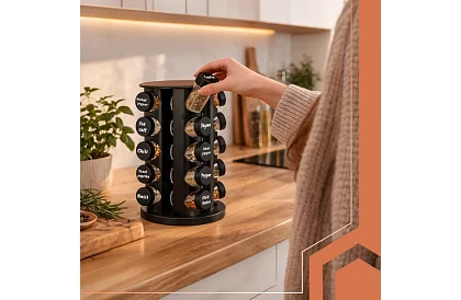 Otočný stojan na koreniny + Sada 20 dóz na korenie