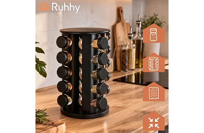 Otočný stojan na koreniny + Sada 20 dóz na korenie