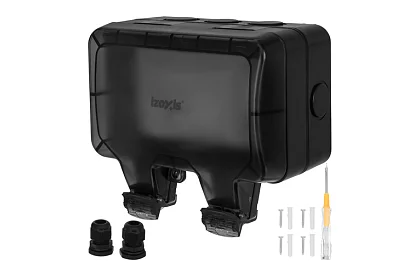 Vodotesná vonkajšia dvojitá zásuvka s klapkou - IP66, 230V, 16A