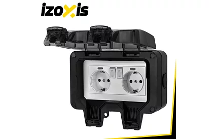 Vodotesná vonkajšia dvojitá zásuvka s klapkou - IP66, 230V, 16A