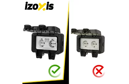 Vodotesná vonkajšia dvojitá zásuvka s klapkou - IP66, 230V, 16A