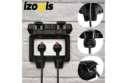 Vodotesná vonkajšia dvojitá zásuvka s klapkou - IP66, 230V, 16A