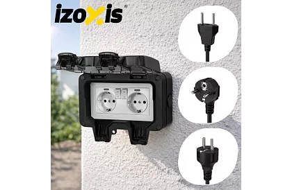 Vodotesná vonkajšia dvojitá zásuvka s klapkou - IP66, 230V, 16A