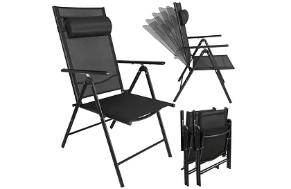 Skladacie čierne záhradné stoličky s podrúčkami a opierkou – 2 kusy