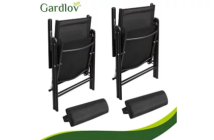 Skladacie čierne záhradné stoličky s podrúčkami a opierkou – 2 kusy