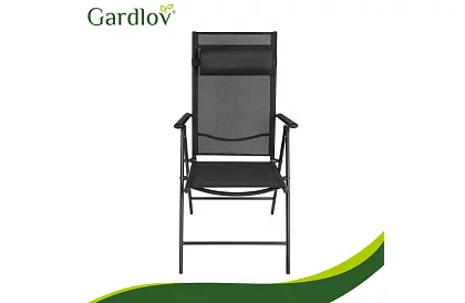 Skladacie čierne záhradné stoličky s podrúčkami a opierkou – 2 kusy