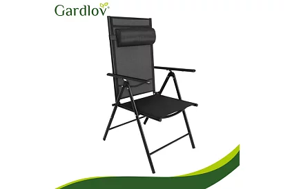 Skladacie čierne záhradné stoličky s podrúčkami a opierkou – 2 kusy