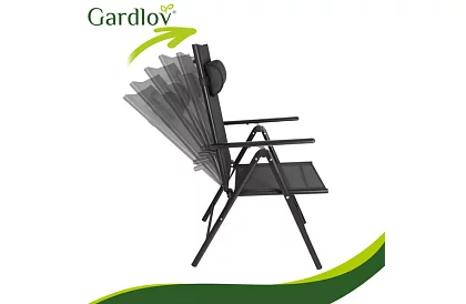Skladacie čierne záhradné stoličky s podrúčkami a opierkou – 2 kusy
