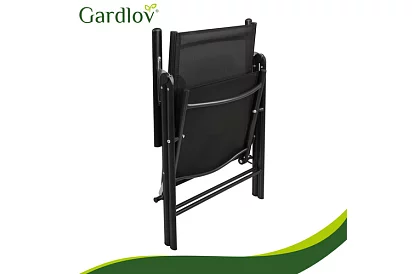 Skladacie čierne záhradné stoličky s podrúčkami a opierkou – 2 kusy