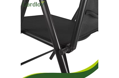 Skladacie čierne záhradné stoličky s podrúčkami a opierkou – 2 kusy