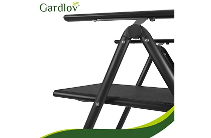 Skladacie čierne záhradné stoličky s podrúčkami a opierkou – 2 kusy