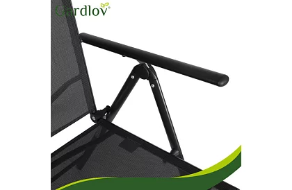 Skladacie čierne záhradné stoličky s podrúčkami a opierkou – 2 kusy