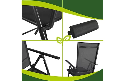 Skladacie čierne záhradné stoličky s podrúčkami a opierkou – 2 kusy