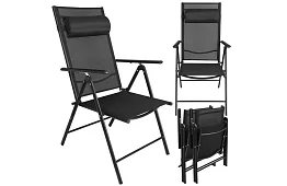 Skladacie čierne záhradné stoličky s podrúčkami a opierkou – 2 kusy
