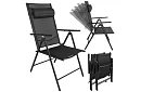 Skladacie čierne záhradné stoličky s podrúčkami a opierkou – 2 kusy